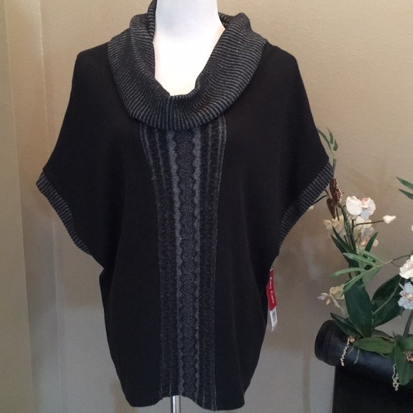 Rafaella Sweaters - Black/Grey Cowl Neck Sweater Layering Small